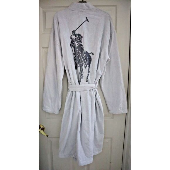 Polo Ralph Lauren P299RL AXKL Men's Sz L/XL White Pony Logo Velour Robe - Picture 9 of 10
